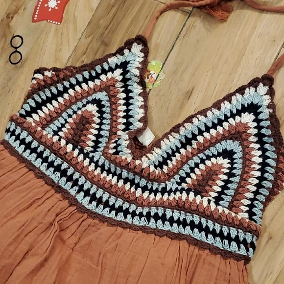 Lucky Brand Rust Crochet Top Halter Dress - Picture 7 of 8